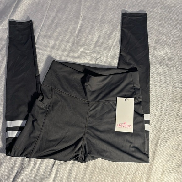 Legging Park Gray High Waisted Leggings with White Stripes Size Small - Picture 1 of 7